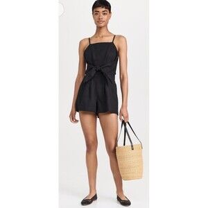 NWT MADEWELL Romper Women 4 Tie-Waist Linen Blend Black